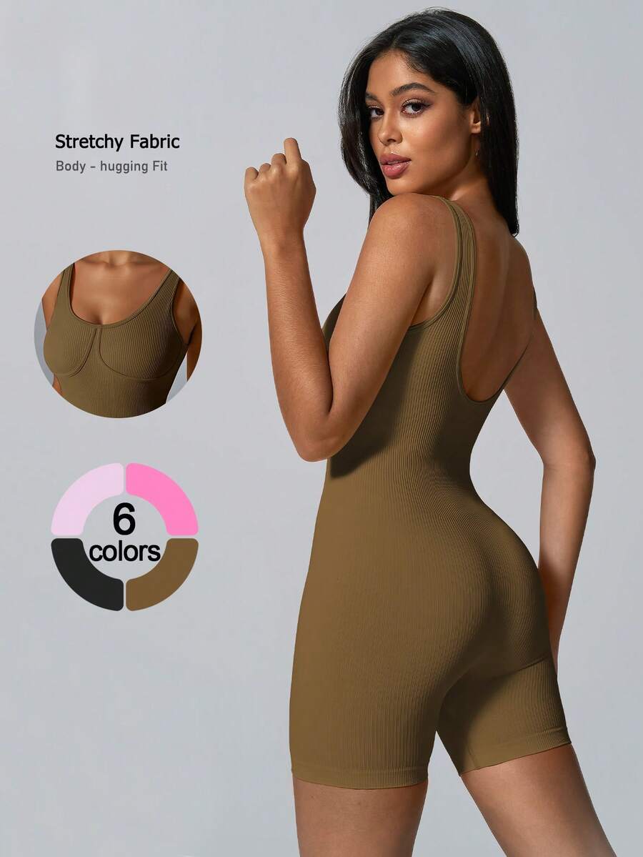 NcmRyu 1 件女式性感无缝弹力罗纹连体衣