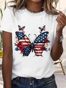 Patriotic Shirt USA Shirt, Red White And Blue Love Shirt, Independence Day, America Girl Shirt Tee, Floral USA Tee, Summer Patriotic Shirt For Women, America Est 1776 Shirt Funny 4th Of July Shirt - White - View 1