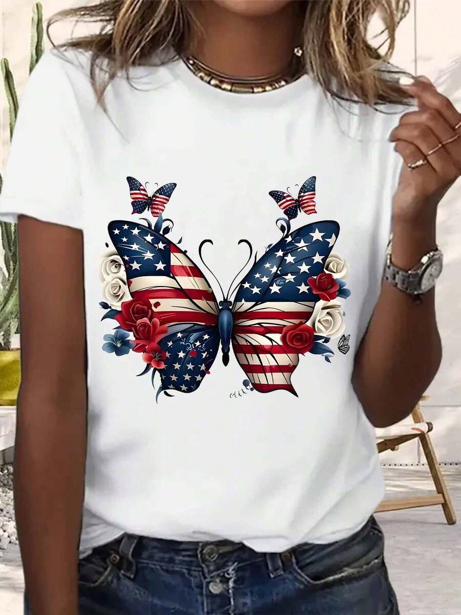 Patriotic Shirt USA Shirt, Red White And Blue Love Shirt, Independence Day, America Girl Shirt Tee, Floral USA Tee, Summer Patriotic Shirt For Women, America Est 1776 Shirt Funny 4th Of July Shirt - White - View 1