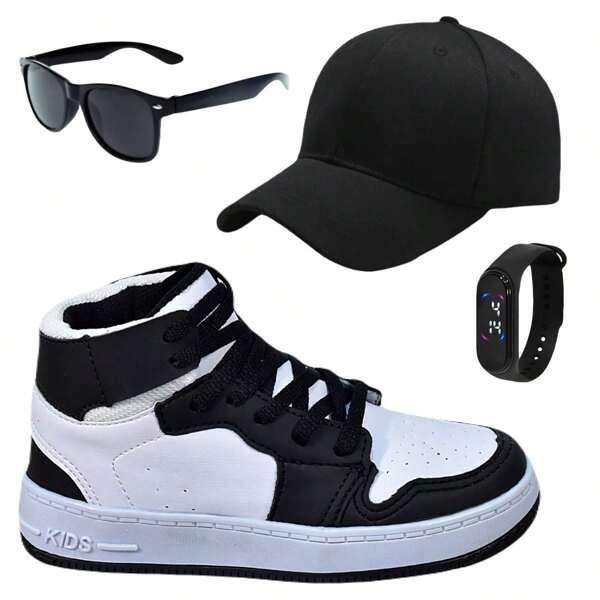 Tênis Infantil Feminino Masculino Botinha Cano Alto Escolar Passeio + Óculos Relógio Boné