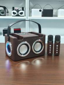 16W 双扬声器蓝牙音箱，配备 2 个无线麦克风 - 清晰的立体声和强劲的低音，2400mAh 长效电池，便携式无线音箱，是家庭聚会、户外探险（露营、徒步、海滩）、旅行、卡拉 OK 娱乐和随时随地免提通话的理想之选。 - A黑色音箱附兩支麥克風 - 查看 14