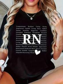 Plus Size FNP RN Nurse Appreciation Women T Shirt Casual Crew Neck Short Sleeve Breathable Cotton Machine Washable White With Inspirational Nurse Traits Print Women Size L-3XL 4XL 5XL - 黑色 - 查看 1