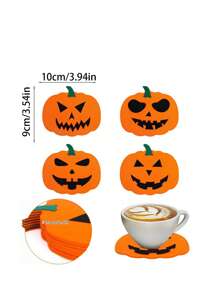 3/6/12pcs Halloween Pumpkin Felt Cup Coasters, Non-Slip Heat-Resistant Mat, Holiday Party Decor