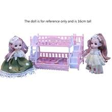 1:12 娃娃屋双人床家具，粉色公主双层床带楼梯，6.3 英寸娃娃配件，迷你家居场景 DIY 生日、新年礼物 - 粉色 - 查看 5