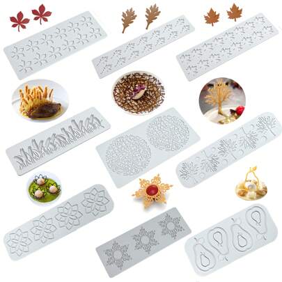 HOCUCHELAND 5 Piece Silicone Lace Mould, Leaf Shape Silicone Mould With 2 Scrapers, Fondant Lace Mould For Chocolate, Fondant, Cake Decoration, Desserts, Fruit