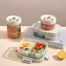 Large Capacity Transparent Plastic Compartment Lunch Box With Handle, Portable Sealed Leak Proof Bento Box, Multi Grids Fruit Salad Lunch Container, Microwave Heated Divided Food Storage Box, Suitable For Student And Adult Use In School, Office, Outdoor Camping, Picnic, Travel