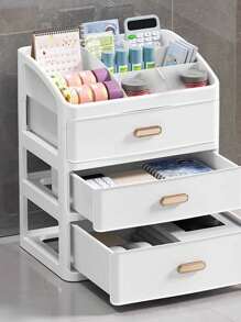 1pc Multi-Layer Divided Makeup Organizer Box, Skincare & Cosmetics Display Rack With Drawers, Portable Luxury Desk Organizer Storage Box