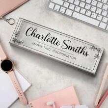 1 Stück personalisiertes Schreibtisch-Namensschild aus Acryl, individuelle Büro-Plakette mit Name und Position, Blumen-Namensschild aus Acryl, Büromitarbeiter, Geschenk für Schulanfang oder Geburtstag, Einschulung Schulbedarf, Rückkehr zur Schule