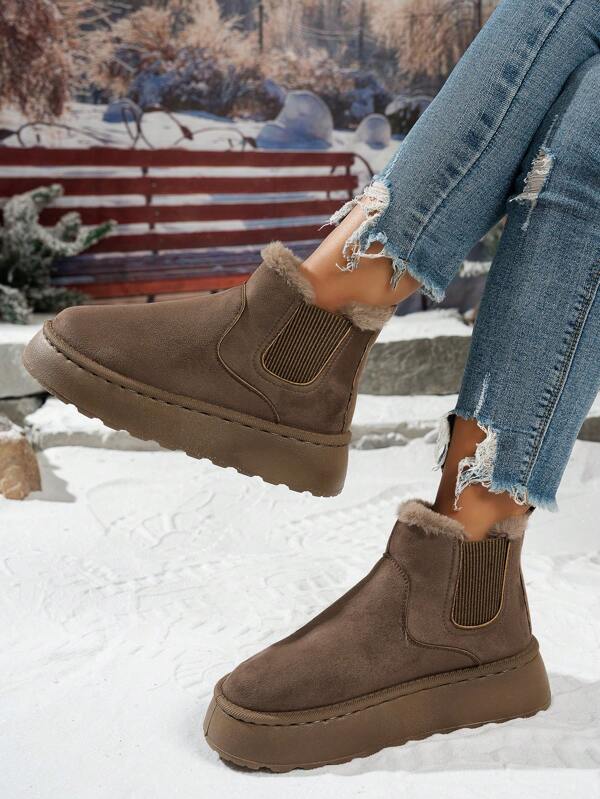 Pantuflas de felpa para mujer con suela gruesa, cálidas para interiores y exteriores, antideslizantes, de media caña, para otoño/invierno
