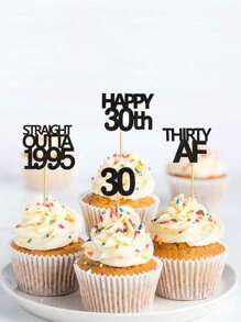 12/24pcs/Set Glitter Black 1995 1985 1975 Cupcake Toppers, Happy 30th/40th/50th Birthday Party Cake Decorations