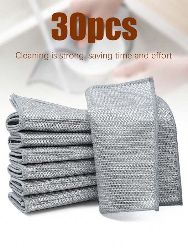 30pcs Multipurpose Steel Wool Cleaning Pads, Scratch-Resistant Scouring Pads For Cookware, Double-Layer Steel Wool Cleaning Cloth For Tableware, Time-Saving Kitchen Wet Wipes Cleaning Mat