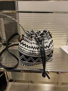 New Mini Chinese Cloth Bag Hemp Shoulder Bag 2025 National Style Calligraphy Shoulder Bag, Ladies Retro Printing Bucket Bag, Spring Casual Fashion Ladies Bag, Hand Purse