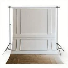 复古白色和灰色木地板摄影背景 - 经典纹理墙面设计，乙烯基材质，含三脚架，非常适合肖像、工作室拍摄和使用、肖像摄影 | 外观优雅 | 乙烯基背景，2D 平面，非多层或真实模型