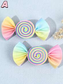 4 件/2 件女孩渐变色蝴蝶结发夹，可爱的棒棒糖设计，搭配渐变彩虹缎带，甜美俏皮的发饰，适合派对/夏日乐趣/上学日 - 彩色 - 查看 6