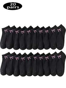 Set de 10/20/30 pares de calcetines casuales para mujer con diseño de lazo, suaves y cómodos para uso diario, deportes, viajes, de estilo sencillo y versátil