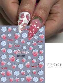 2 件时尚草莓美甲贴纸红色夏季水果花瓣指甲滑块贴花 DIY 装饰配件