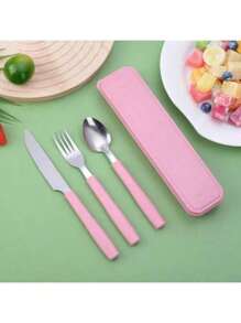 4 Stück tragbares Besteck-Set aus Edelstahl mit Messer, Gabel, Löffel und Aufbewahrungsbox - perfekt für Büros, Schulen, Picknicks, Camping und Outdoor-Aktivitäten (besonders geeignet für Kinder)