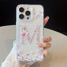 Funda de teléfono a la moda Funda de teléfono: Carcasa Espacial Transparente Flor Letra MTPU a prueba de golpes Cobertura completa Funda de precisión para Apple  6/7/8/X/Xs/Xr/Xs Max/11/12/13/14/15/16 Pro Max Diseño para chicas mujeres TPU suave a prueba de golpes más protectora y femenina - 1 pieza - Ver 2