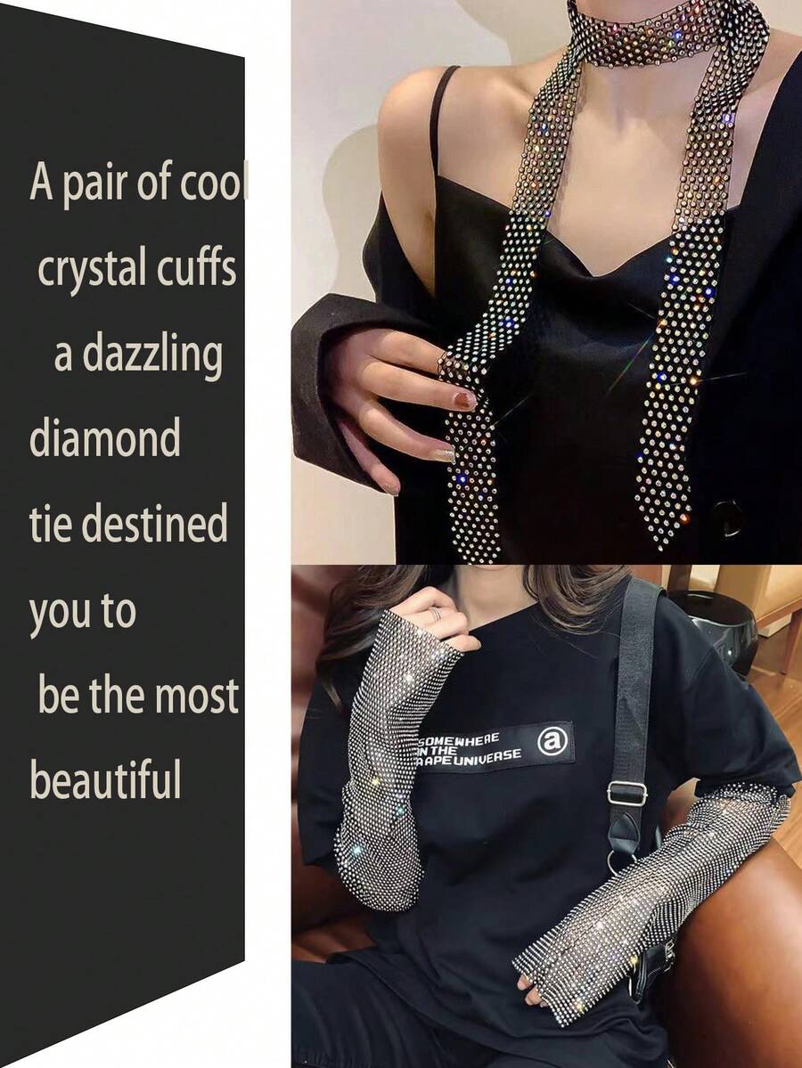 2/1 Fashionable And Versatile Bright Rhinestone Necklace Tie Neck Chain Waist Chain Internet Celebrity Neck Ribbon Dance Performance Rhinestone Tie Cool Casual Nightclub Party