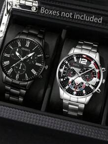 4/2pcs Luxury High-End Men's Quartz Watch, Zinc Alloy Strap And Leather Strap, Perfect Gift For School, Graduation Ceremony Or Any Occasion, Perfect For Brothers To Wear, Ideal Gift For Men - Suitable For Various Occasions To Wear
