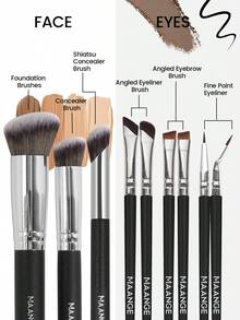 MAANGE 11件套化妆工具，包括9支化妆刷套装+2支粉扑腮红刷、粉底刷、眼线刷、睫毛刷、眉刷、眼影刷，美妆刷套装，送给女士和女孩的旅行化妆刷套装礼物。