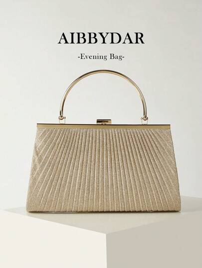 AIBBYDAR Champagne Glitter Pleated Handbag, Suitable For Evening Gowns, With Detachable Metal Shoulder Strap, Convenient Makeup Bag And Wallet, Perfect For Parties, Weddings, And Events