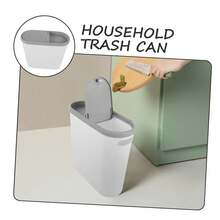 Slim Bathroom Trash Can With Lid, 10L/2.64Gal Capacity, Creative Narrow Space Waste Bin, Press Type Garbage Basket, Durable Material, Ideal For Home Use, Home Essentials Pet-Proof Design Container Bin With Press Top Lid, For Kitchen, Bathroom, Living Room, Office, Narrow Place Caravans - Light Grey Flip-top trash can - 查看 7