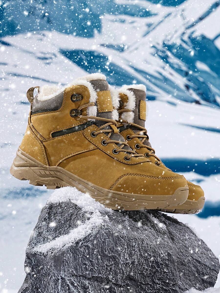 男士雪地靴,户外雪地靴,户外运动雪地靴,登山加大码雪地靴,雪地靴,加大码防滑雪地靴,防滑,耐磨,抓地力强,尺码 39-48(不对称图案) - 棕色 - 查看 1