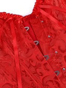 经典束胸紧身胸衣，露肩甜美修身紧身衣，荷叶边腰部束腰上衣，适合化妆舞会、万圣节，红色