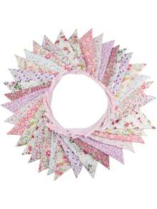 12pcs/Set Fabric Triangle Pennant Banner, Suitable For Birthday Party, Wedding, Bridal Shower, Outdoor And Home Decor - Multicolor - View 3