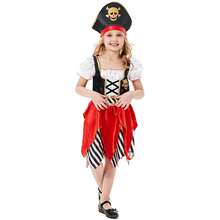 Girl Pirate Outfit, 1 Dresses For Teen Girls And 1 Pirate Hat, Suitable For Children Aged 3-10, Halloween Costume For Girls, Suitable For Daily Holiday Parties And Role-Playing Game Costumes Vestido De Niña - 紅色 - 查看 3