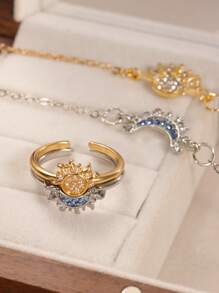 2 piezas Conjunto de joyería apilable Sol y Luna, Pulsera, Collar y Anillo decorados con Rhinestones de Sol y Luna, Diseño único adecuado como regalo para maestros, compañeros de clase