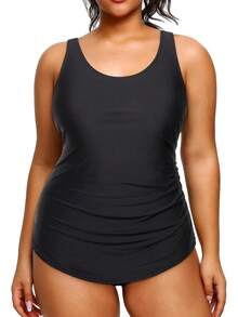 Holipick Plus Size Sarong Swimsuit Women Tummy Control Bathing Suit Ruched Backless Swimwear - Green - View 6