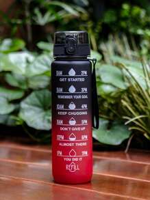 1pc 1000ml/32oz Large Capacity Frosted Gradient Direct Drink Plastic Water Bottle With Time Drinking Scale Mark, Handle Strap For Easy Carrying, Suitable For Cycling, Running, Fitness, Mother's Day, Father's Day, Graduation Gift