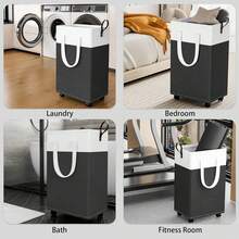 Laundry Basket With Wheels, Rolling Laundry Hamper, Collapsible & Waterproof Clothes Hamper, Narrow Corner Bins With Extended Handles In The Family & Dorm 90L,Grey) - Dusty Blue - View 9