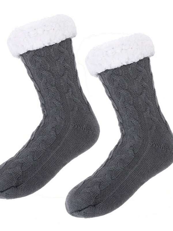 1 Pair Extra Thick Thermal Lined Socks, Warm Winter Sleep Socks For Adults, Suitable For Home Floor Wear