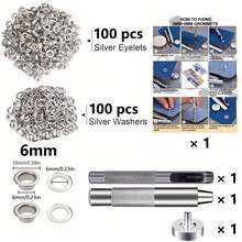 Zestaw narzędzi do przelotek 100 szt. (6/8/10/12 mm) Zestaw miedzianych przelotek z otworem, dziurkacz, narzędzia do ustawiania przelotek do odzieży, skóry, pasków, tkaniny, z stemplem i dziurkaczem do tworzenia biżuterii - trwałe narzędzia żelazne do skóry, pasków, odzieży i zasłon - zawiera torbę do przechowywania, zestaw przelotek | Narzędzia do dziurkowania | Trwałe narzędzia