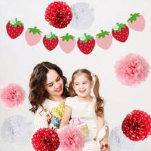 Set de 1/2/22 piezas de decoraciones para fiesta de cumpleaños de fresa en rojo, rosa y blanco que incluyen pompones de papel de seda, bolas de panal, faroles y guirnaldas para decoración de aula, fiesta dulce de fruta, 1er cumpleaños, novia y fiesta de bebé para niñas