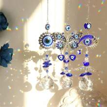 1pc,Evil Eye Crystal Sun Catcher - Optical Prism Rainbow Projection Wind Chime For Entryway Windows, Healing Energy Hanging Ornament With