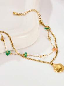 1 pieza Pulsera con dije de concha, pulsera de estilo bohemio de piedra natural para damas