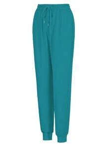 2-Piece Women's Solid Color Matte  Health Work Suit - Elastic And Breathable  Uniform With V-Neck Short-Sleeved Top And Drawstring Pants, Functional Pockets - Machine Washable, Durable, Suitable For Health Professionals - 綠色 - 查看 5