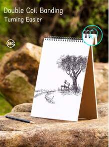 1pc 30 Page Universal Sketchbook, Drawing Book, Art Book, Hand-Drawn Book For Art Students, Blank, Thickened, Coiled Loose-Leaf, Hard Shell, Top-Flip School Supplies, Back To School