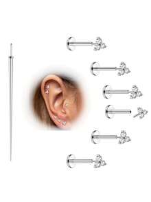 Cartilage Earrings Studs Flat Back Hypoallergenic Stainless Steel, Threadless Push In Studs For Tragus Helix Nostril Conch Piercing Jewelry 20G 18G 16G 6mm 8mm - Multicolor - View 11