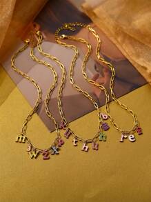 Collar personalizado con inicial de nombre en forma de gota de óleo de colores, collar de acero inoxidable con piedra natal, collar con dije de clip de papel, regalo para ella en Navidad/Día de San Valentín