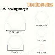 5pcs Hexagon Quilting Templates, Acrylic Material, Transparent, DIY Patchwork Cutting Craft Tool, 5 Sizes, With 3.5mm Seam Allowance, Suitable For Sewing Machine Projects - Multicolor - View 4