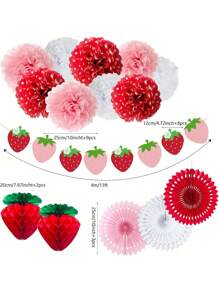 Set de 1/2/22 piezas de decoraciones para fiesta de cumpleaños de fresa en rojo, rosa y blanco que incluyen pompones de papel de seda, bolas de panal, faroles y guirnaldas para decoración de aula, fiesta dulce de fruta, 1er cumpleaños, novia y fiesta de bebé para niñas