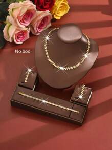 Women Luxury Fashion Jewelry 4-Piece Set: Rhinestone Earrings + Necklace + Bracelet, Elegant & Generous Jewelry Suit, Suitable For Wedding, Party, Gift For Holidays