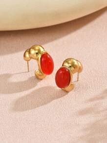 1 paire de boucles d'oreilles simples et rétro en plastique et acier inoxydable, convenant pour la mode de la vie quotidienne des femmes, les tenues de fête et les cadeaux de festival