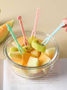 50/100件水果签，家用水果叉，创意可爱卡通塑料水果叉，蛋糕水果叉，派对婚礼餐饮用具