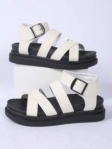 适合大码脚的宽版凉鞋，女士纯色厚底坡跟凉鞋，休闲扣夏季凉鞋，舒适露趾凉鞋，女士平底罗马凉鞋，纯色露趾交叉系带防滑鞋，女士平底凉鞋，新款厚底黑色罗马风格凉鞋，防滑百搭时尚休闲夏季沙滩凉鞋